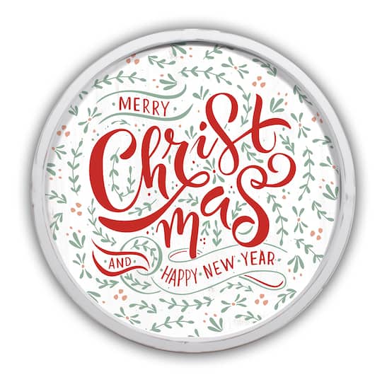 Faded Merry Christmas & Happy New Year Round Wall Art in White Frame